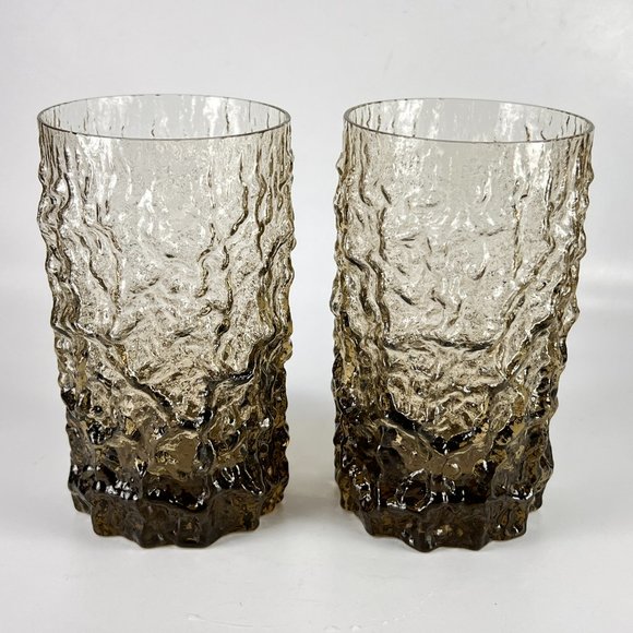 Vtg Selezione IVV Italian Crystal Glacier Ice Bark Glass Tumblers 60's Lot of 2
